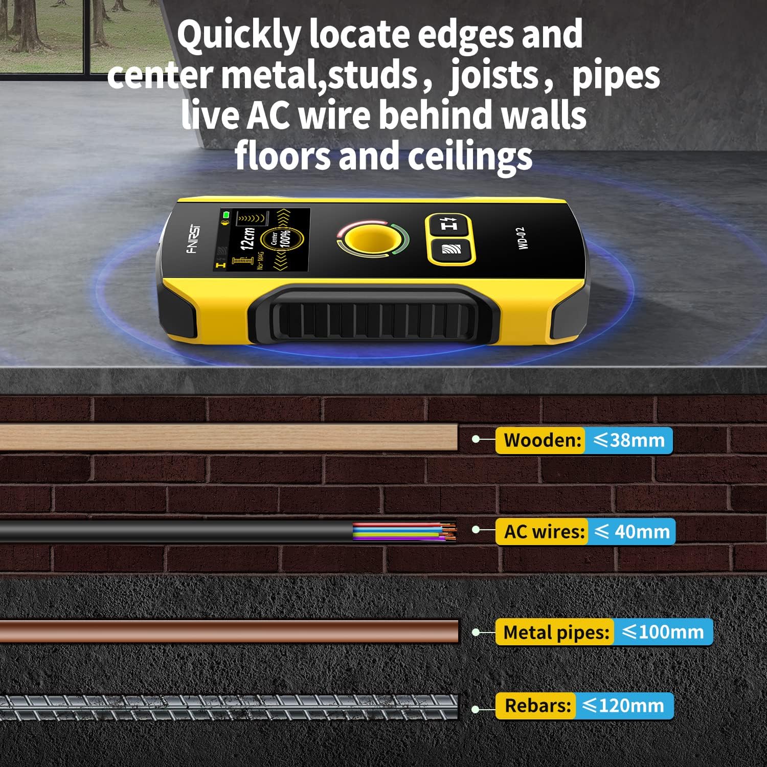 🔥🔍 Stud Finder Wall Scanner with TFT Display | FNIRSI WD-02 Upgrade⚡7-in-1 HPC Chip Detection🌟Wood/Metal/AC Wire Locator【Pro Accuracy + Center/Edge Guide】 🔥🔍 Stud Finder Wall Scanner with TFT Display | FNIRSI WD-02 Upgrade⚡7-in-1 HPC Chip Detection🌟Wood/Metal/AC Wire Locator【Pro Accuracy + Center/Edge Guide】